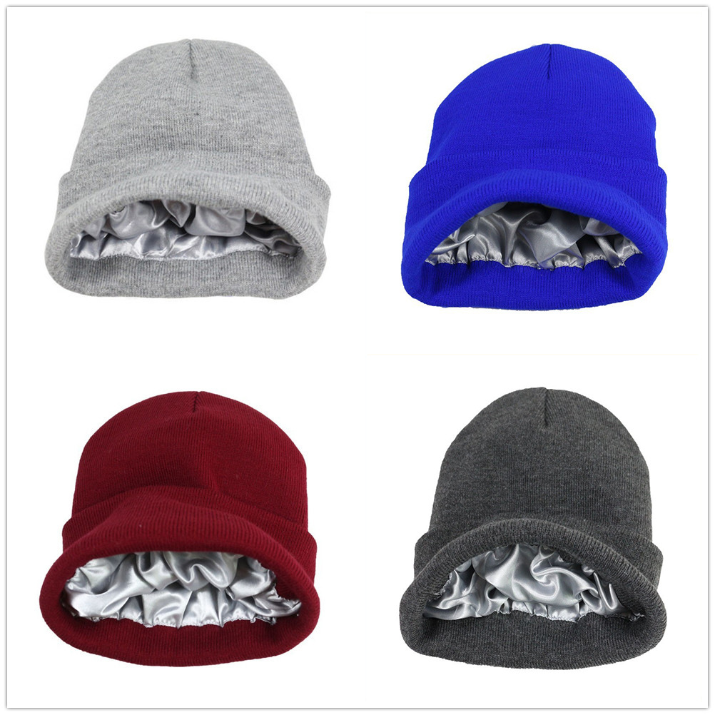 Unisex Satin Lined Knit Beanie - Beanie Cuffed Knit ulasan dan harga
