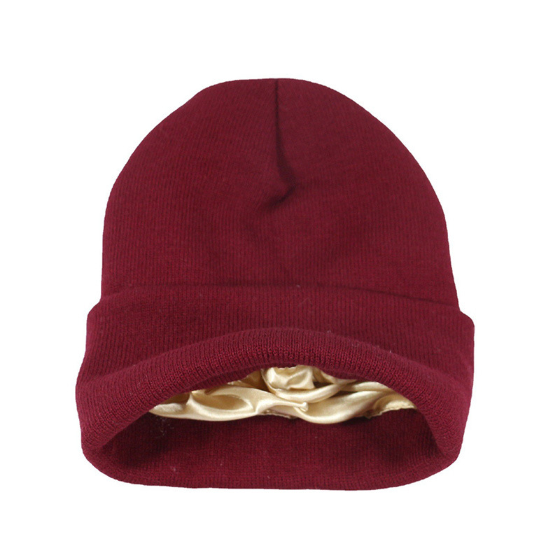 Unisex Satin Lined Knit Beanie - Beanie Cuffed Knit ulasan dan harga